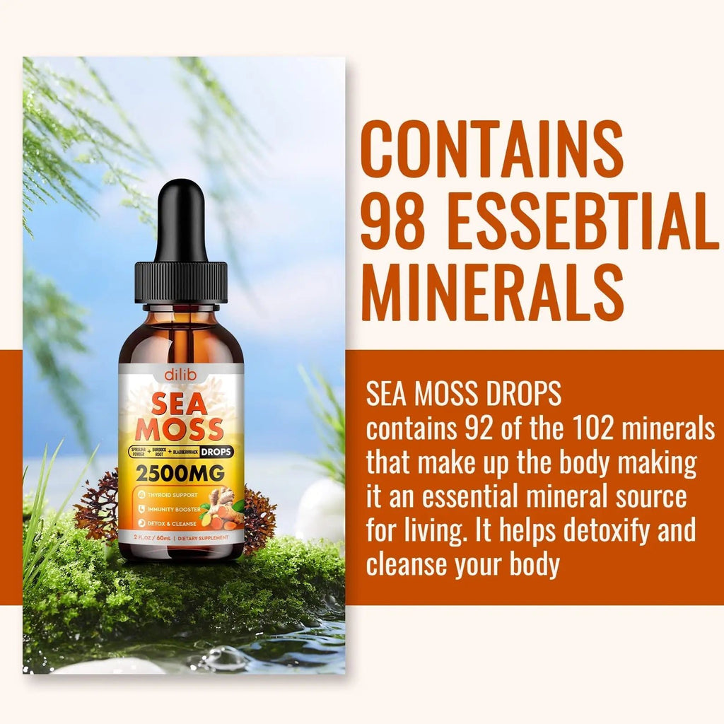Sea Moss Liquid Drops: Organic Irish Sea Moss 2500mg with Turmeric, Bladderwrack - TrustMedUSA
