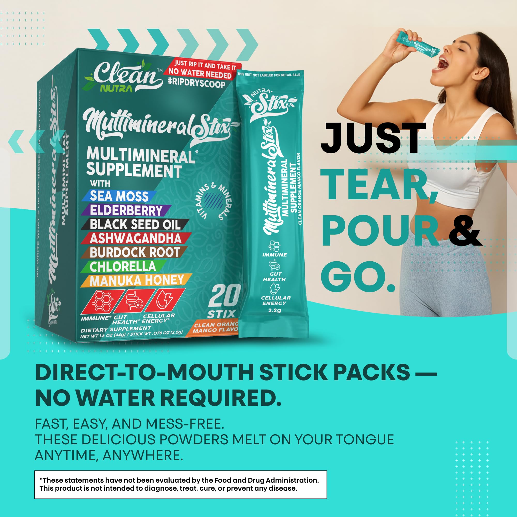 Sea Moss Powder Elderberry Ashwagandha Chlorella Manuka Honey VitaminD3 Vitamin C Zinc Spirulina Iodine Greens Detox Immune Support Sugar Free Hydration Powder Drink Mix – 20 Sticks - TrustMedUSA