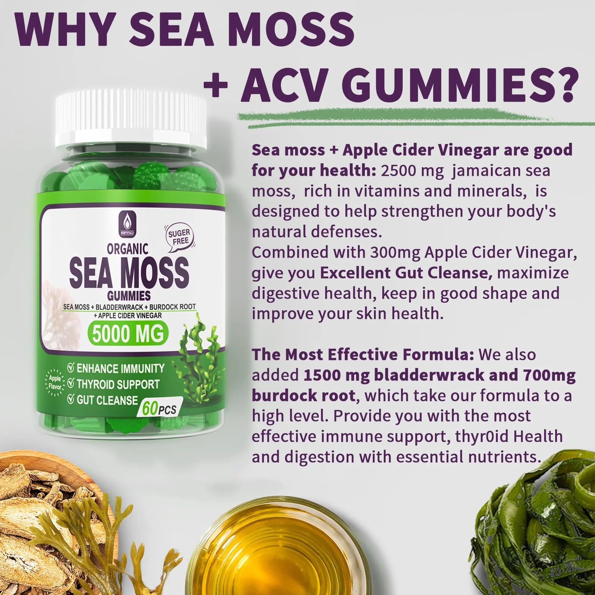 Sea Moss Supplement 5000mg, Sugar Free Sea Moss Gummies, Irish Sea Moss - TrustMedUSA