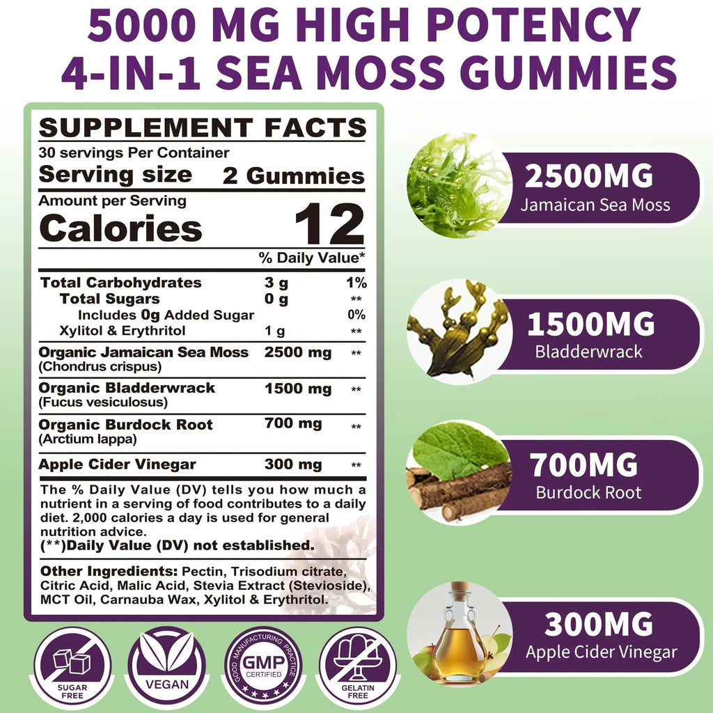 Sea Moss Supplement 5000mg, Sugar Free Sea Moss Gummies, Irish Sea Moss - TrustMedUSA