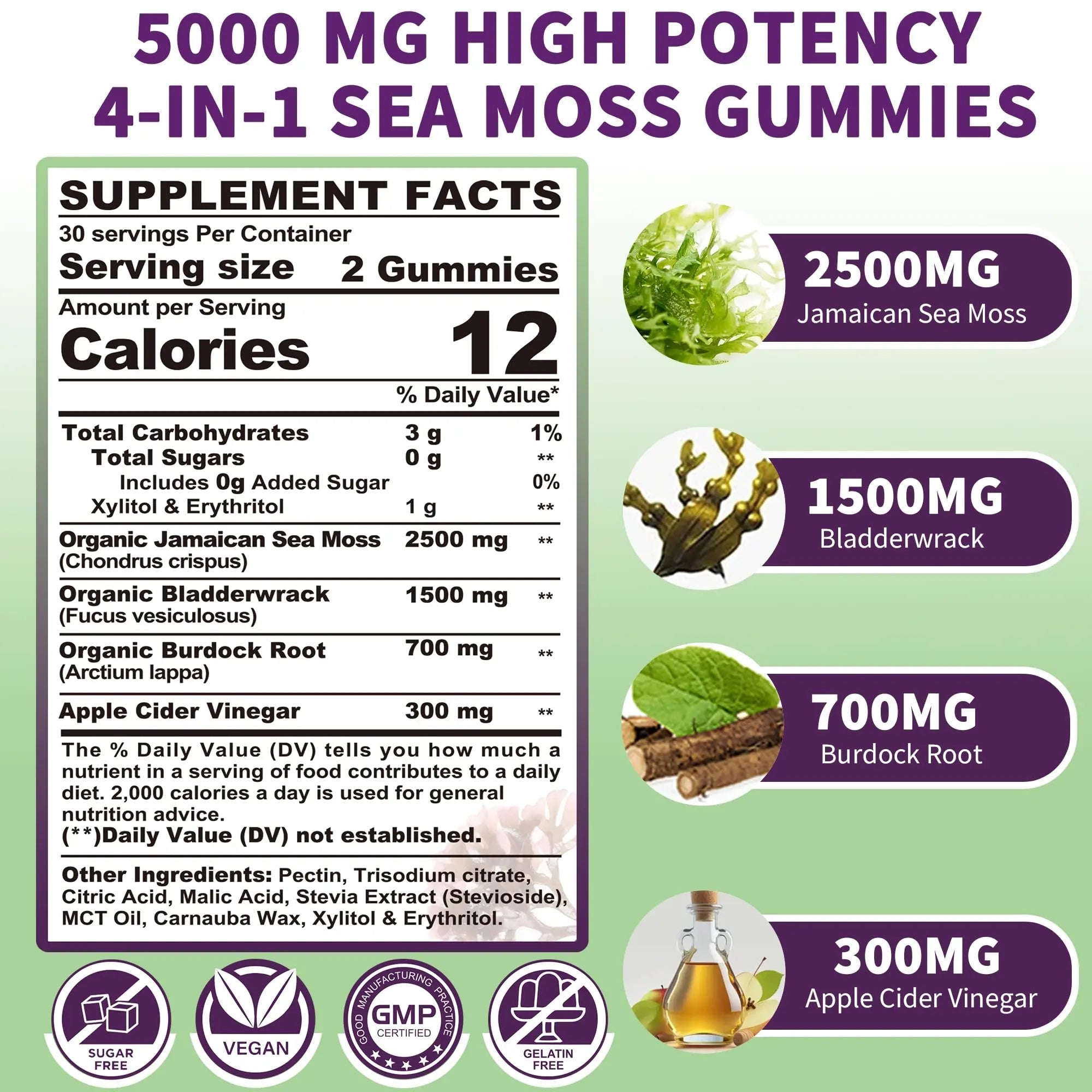 Sea Moss Supplement 5000mg, Sugar Free Sea Moss Gummies, Irish Sea Moss - TrustMedUSA