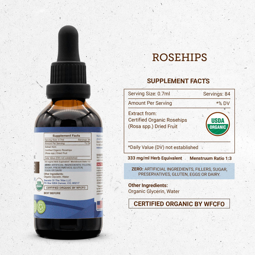 Secrets of the Tribe Rosehips USDA Organic | Alcohol-Free Extract, High-Potency Herbal Drops | Made from 100% Certified Organic Rosehips (Rosa spp.) Dried Fruit (2 oz) - TrustMedUSA