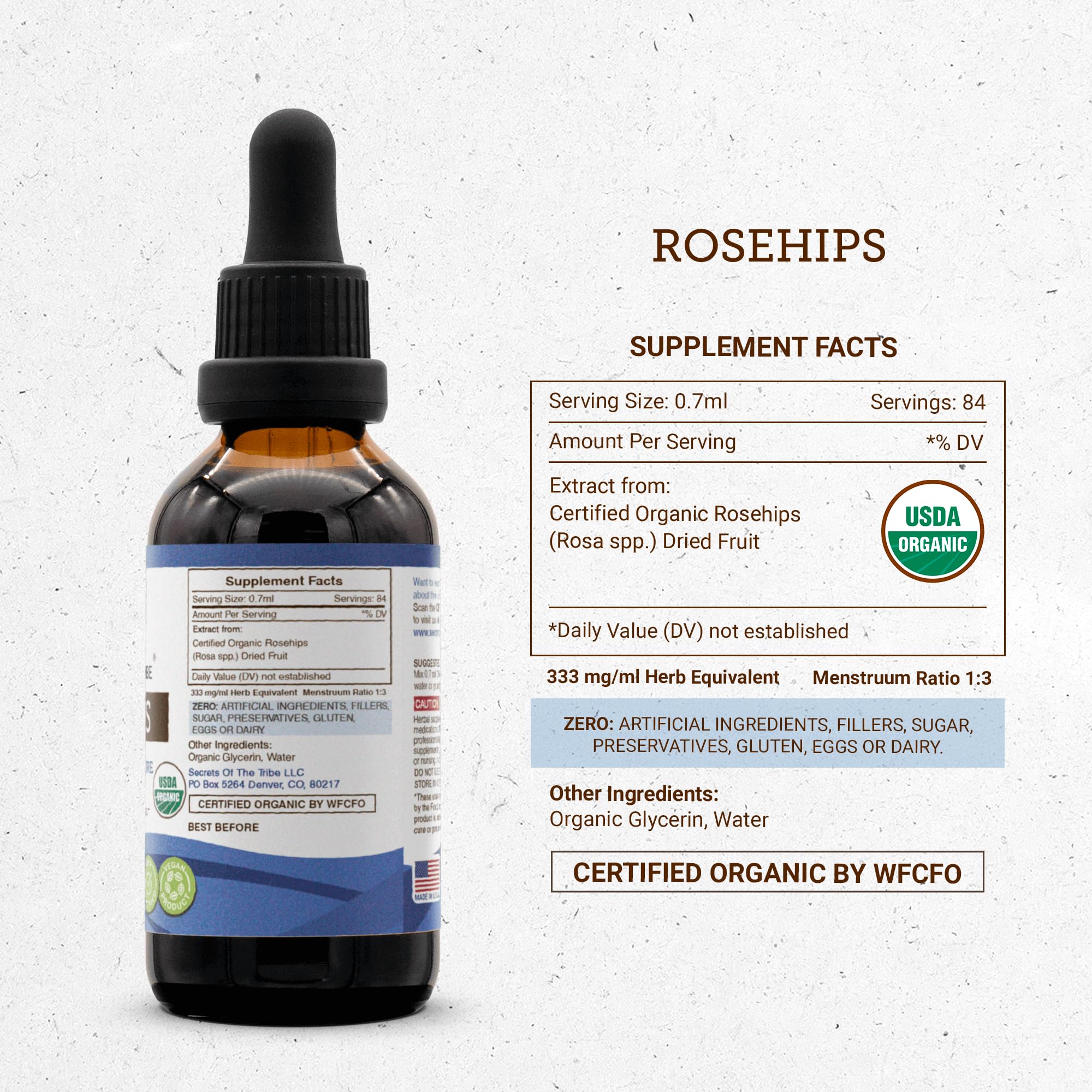 Secrets of the Tribe Rosehips USDA Organic | Alcohol-Free Extract, High-Potency Herbal Drops | Made from 100% Certified Organic Rosehips (Rosa spp.) Dried Fruit (2 oz) - TrustMedUSA