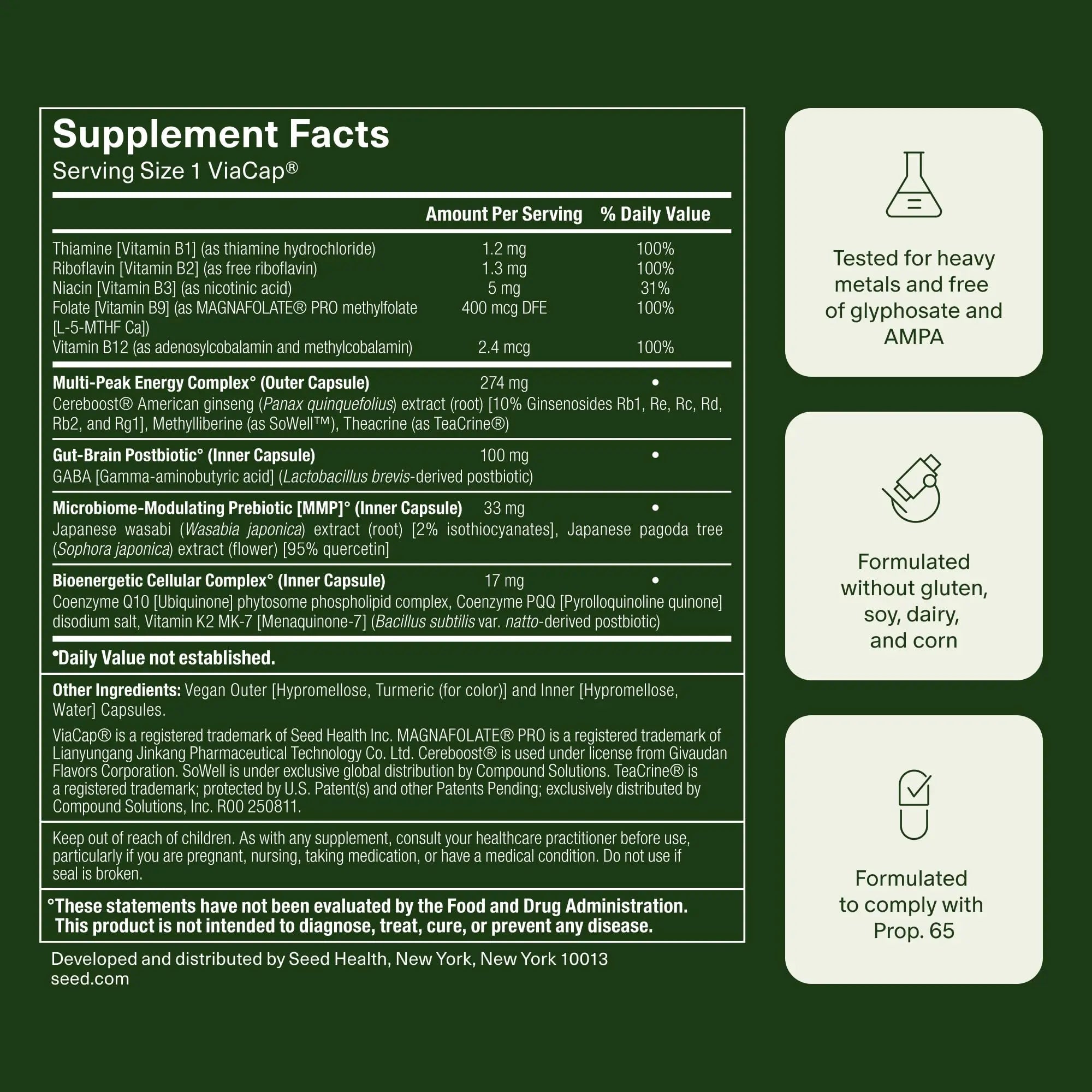Seed AM-02 Energy + Focus - Daily Nootropic Supplement for Women & Men - Fast-Acting & Sustained Energy for Up to 6 Hours - Caffeine-Free Vegan & Shelf-Stable - 30 Capsules (30-Day Supply) - TrustMedUSA