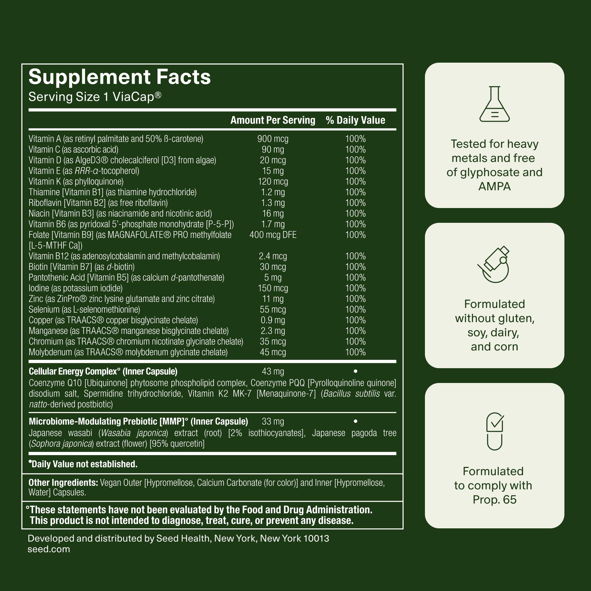 Seed DM-02 Daily Multivitamin - 100% DV Essential Vitamins and Minerals for Women & Men - Helps Fill Daily Nutrient Gaps - Immune, Bone, Hair, Skin & Nails Health - Vegan - 30 Capsules (30-Day Supply) - Maple Wellness Supplements
