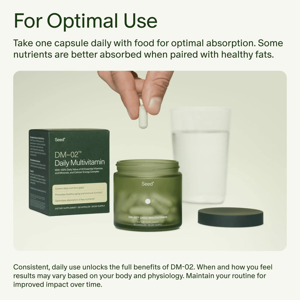 Seed DM-02 Daily Multivitamin - 100% DV Essential Vitamins and Minerals for Women & Men - Helps Fill Daily Nutrient Gaps - Immune, Bone, Hair, Skin & Nails Health - Vegan - 30 Capsules (30-Day Supply) - TrustMedUSA