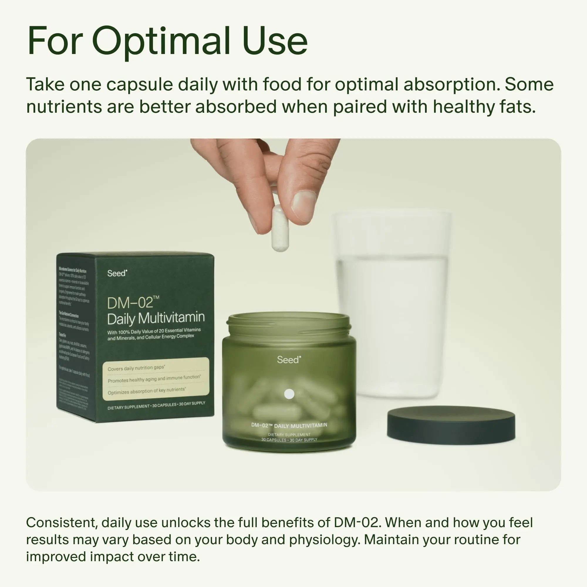 Seed DM-02 Daily Multivitamin - 100% DV Essential Vitamins and Minerals for Women & Men - Helps Fill Daily Nutrient Gaps - Immune, Bone, Hair, Skin & Nails Health - Vegan - 30 Capsules (30-Day Supply) - TrustMedUSA