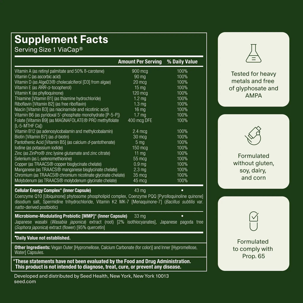 Seed DM-02 Daily Multivitamin - 100% DV Essential Vitamins and Minerals for Women & Men - Helps Fill Daily Nutrient Gaps - Immune, Bone, Hair, Skin & Nails Health - Vegan - 30 Capsules (30-Day Supply) - TrustMedUSA