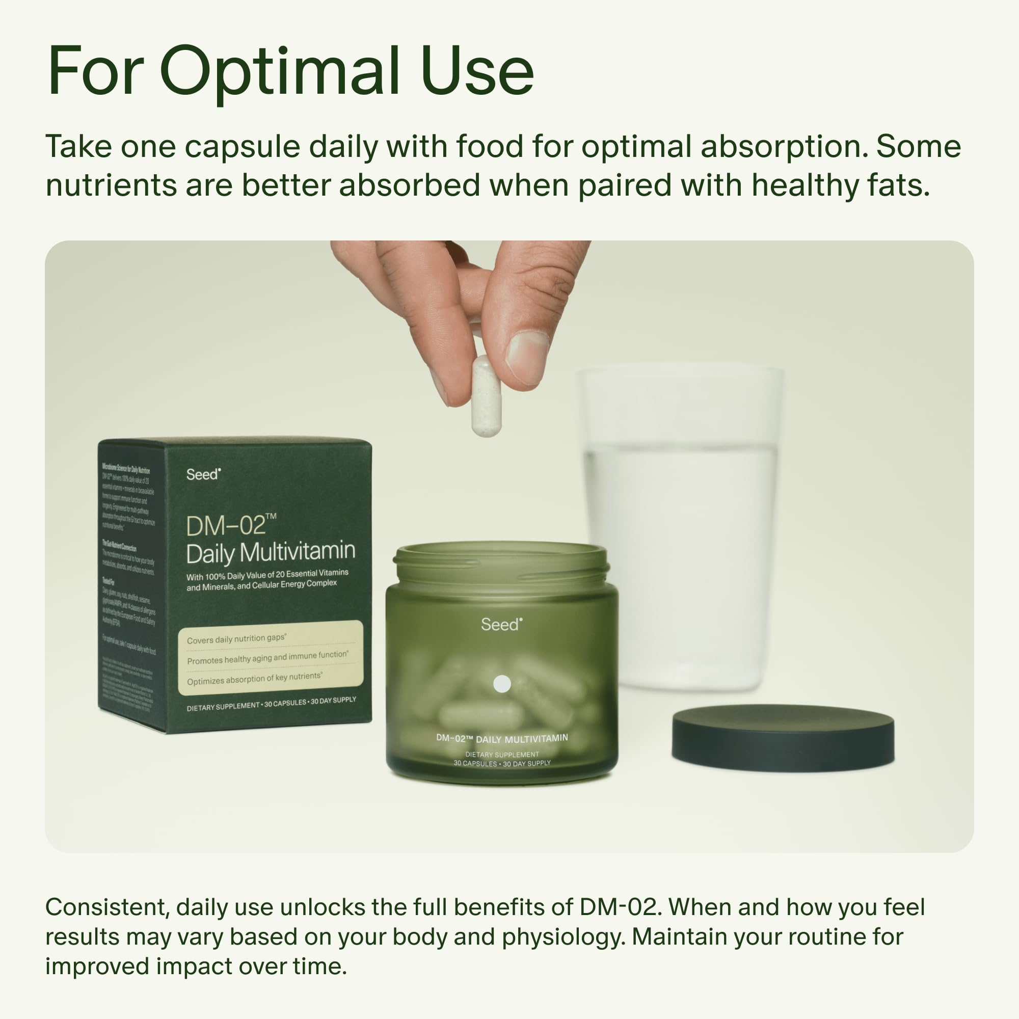 Seed DM-02 Daily Multivitamin - 100% DV Essential Vitamins and Minerals for Women & Men - Helps Fill Daily Nutrient Gaps - Immune, Bone, Hair, Skin & Nails Health - Vegan - 30 Capsules (30-Day Supply) - Maple Wellness Supplements