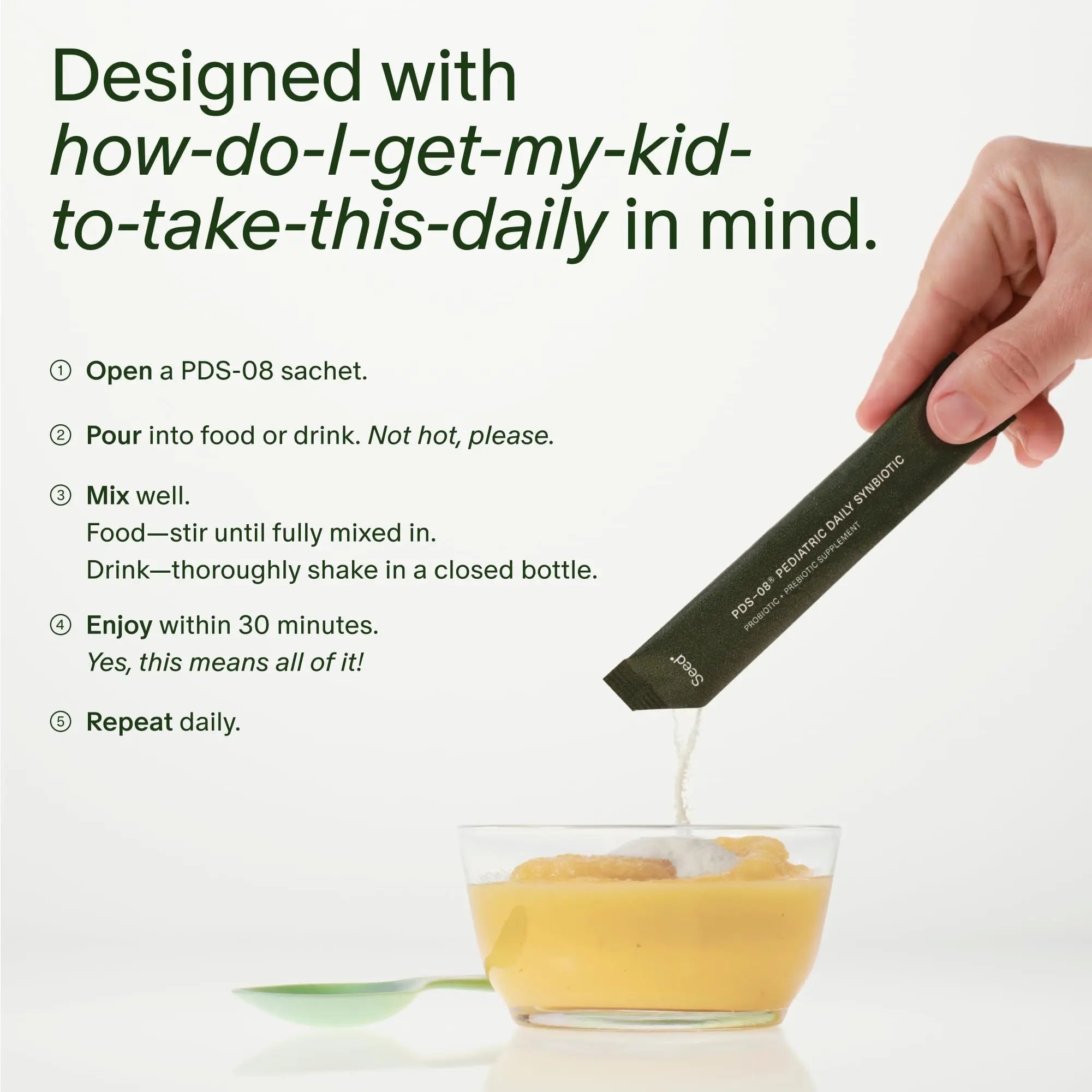 Seed PDS-08 Pediatric Daily Synbiotic - Fiber-Based Prebiotic & Probiotic for Kids - Digestive Health, Regularity, Constipation Relief - Ages 3-17 - Vegan and Shelf-Stable - 30 Sachets (30-Day Supply) - TrustMedUSA