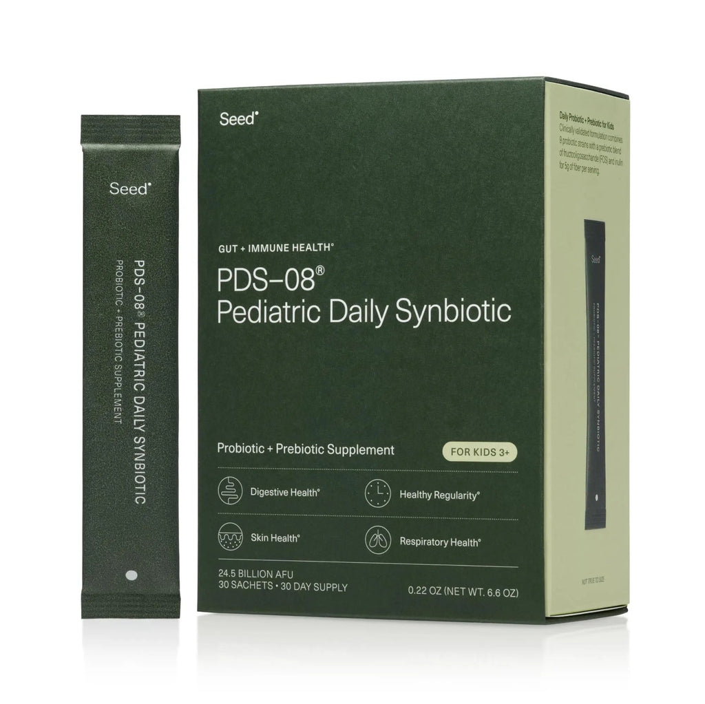 Seed PDS-08 Pediatric Daily Synbiotic - Fiber-Based Prebiotic & Probiotic for Kids - Digestive Health, Regularity, Constipation Relief - Ages 3-17 - Vegan and Shelf-Stable - 30 Sachets (30-Day Supply) - TrustMedUSA