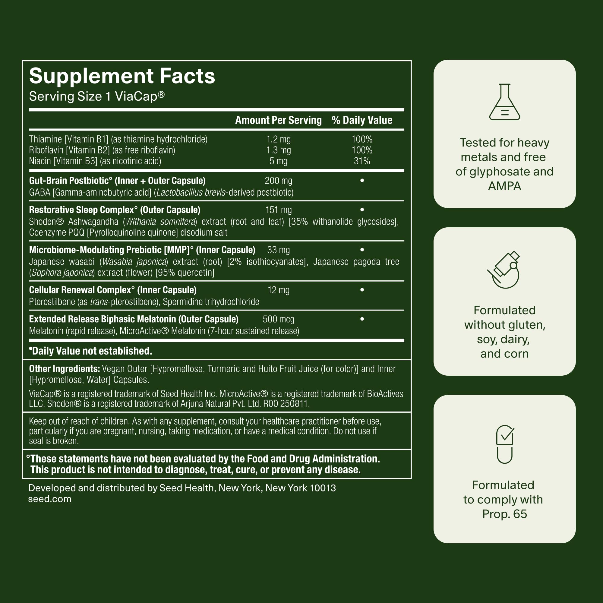 Seed PM-02 Sleep + Restore - Sleep Aid for Women & Men - Non-Habit Forming Bioidentical Melatonin & Ashwagandha - Vegan & Shelf-Stable - 30 Capsules (30-Day Supply) - Maple Wellness Supplements