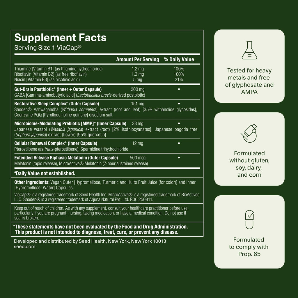 Seed PM-02 Sleep + Restore - Sleep Aid for Women & Men - Non-Habit Forming Bioidentical Melatonin & Ashwagandha - Vegan & Shelf-Stable - 30 Capsules (30-Day Supply) - Maple Wellness Supplements