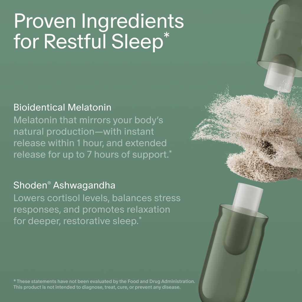 Seed PM-02 Sleep + Restore - Sleep Aid for Women & Men - Non-Habit Forming Bioidentical Melatonin & Ashwagandha - Vegan & Shelf-Stable - 30 Capsules (30-Day Supply) - Maple Wellness Supplements