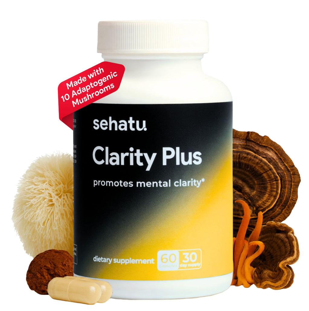 SEHATU Clarity Plus Cognitive Wellness Supplement | Packed with 10 Powerful Adaptogenic Mushrooms | Clear Brain Fog and Support Mental Clarity | 60 Count | 30 Day Supply - TrustMedUSA