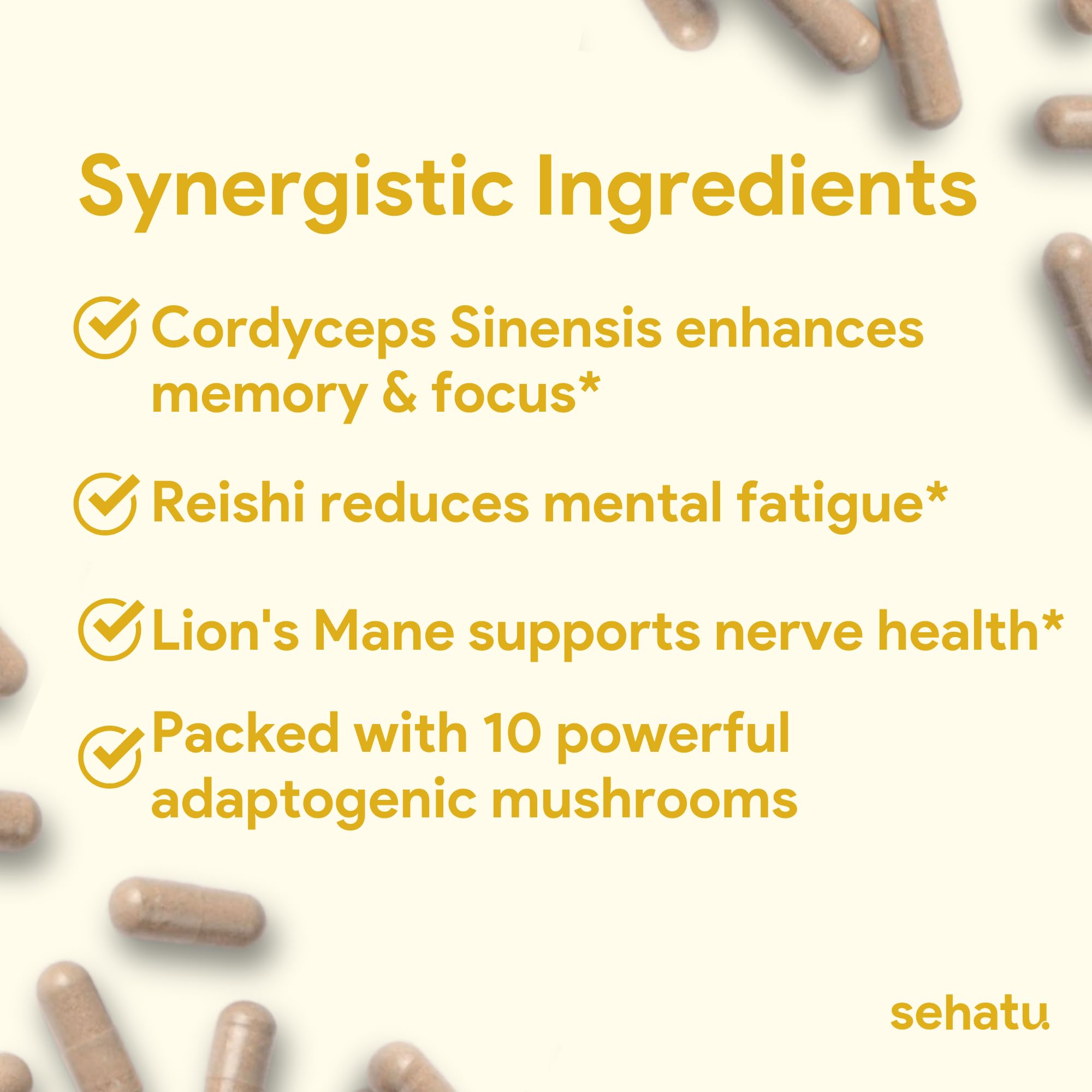 SEHATU Clarity Plus Cognitive Wellness Supplement | Packed with 10 Powerful Adaptogenic Mushrooms | Clear Brain Fog and Support Mental Clarity | 60 Count | 30 Day Supply - TrustMedUSA