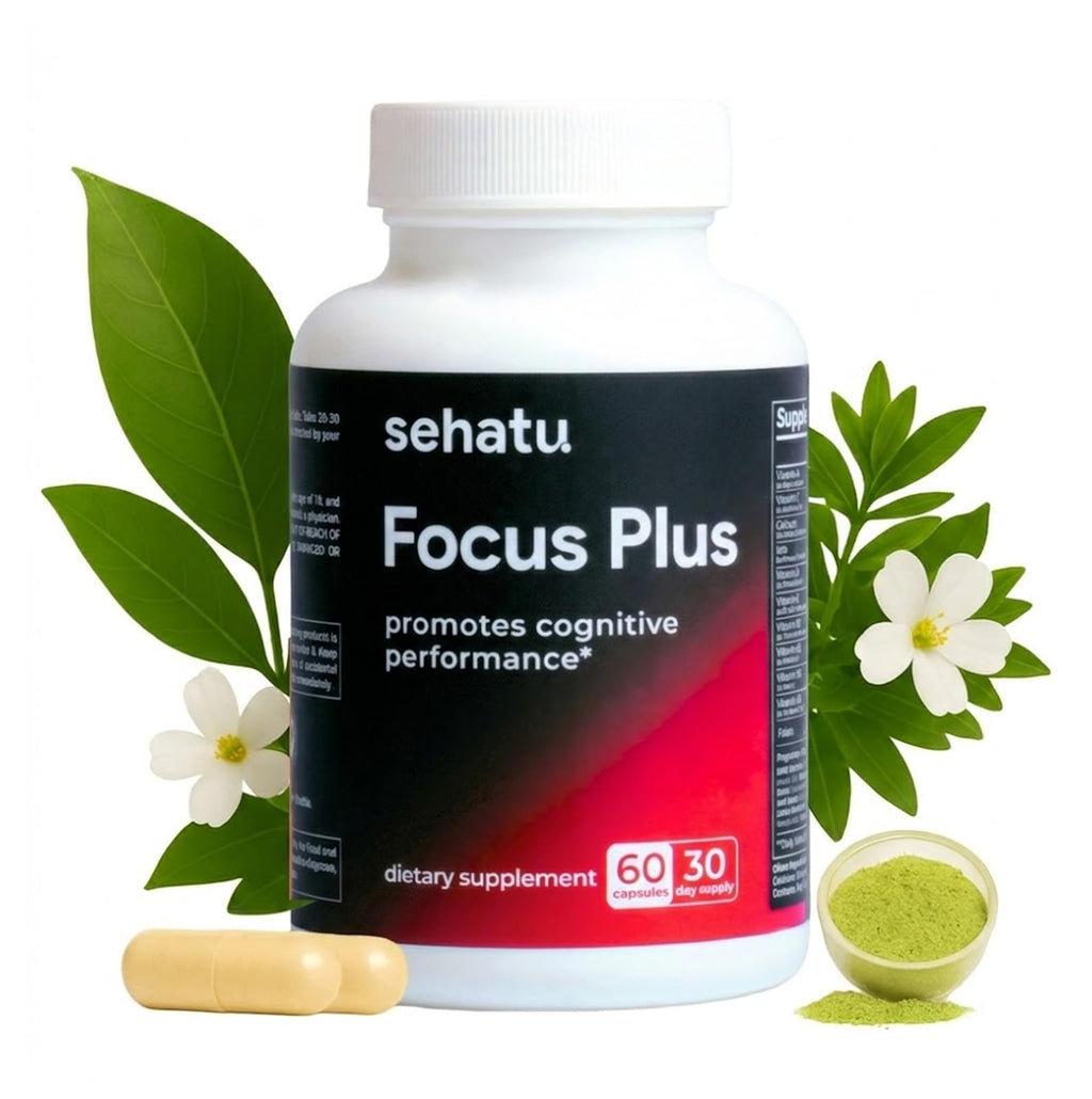 SEHATU Focus Plus Cognitive Performance Enhancer | with N-Acetyl L-Tyrosine, DMAE Bitartrate, GABA, Glutamic Acid | Boosts Focus, Enhances Memory, Supports Brain Health | 60 Count | 30 Day Supply - TrustMedUSA