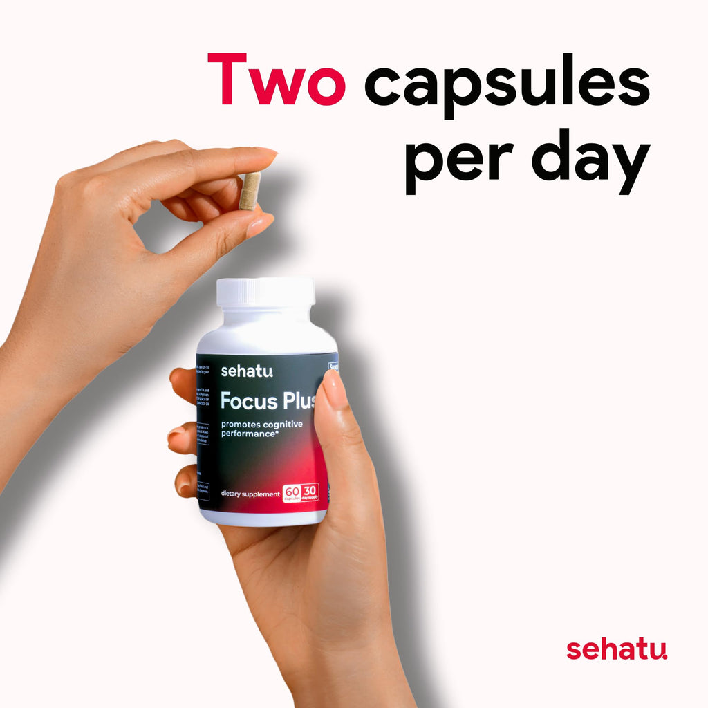 SEHATU Focus Plus Cognitive Performance Enhancer | with N-Acetyl L-Tyrosine, DMAE Bitartrate, GABA, Glutamic Acid | Boosts Focus, Enhances Memory, Supports Brain Health | 60 Count | 30 Day Supply - TrustMedUSA