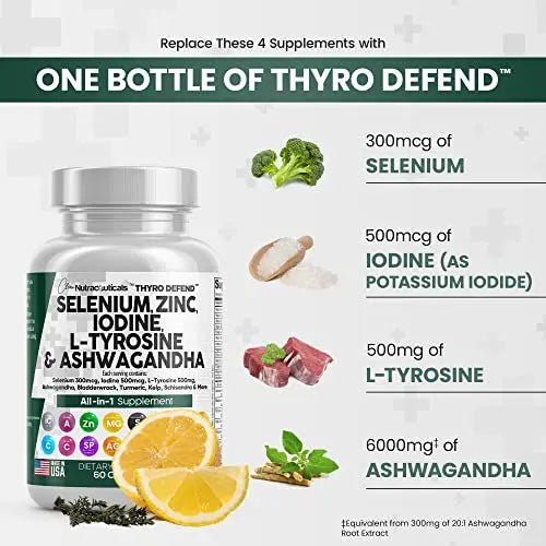 Selenium 300mcg Zinc 50mg Iodine 500mcg L Tyrosine 500mg Ashwagan - TrustMedUSA