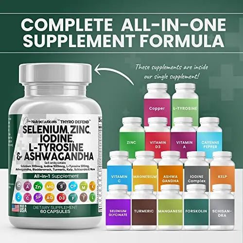 Selenium 300mcg Zinc 50mg Iodine 500mcg L Tyrosine 500mg Ashwagan - TrustMedUSA