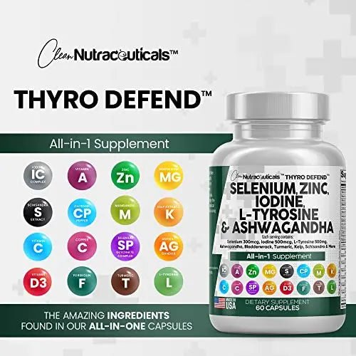 Selenium 300mcg Zinc 50mg Iodine 500mcg L Tyrosine 500mg Ashwagan - TrustMedUSA