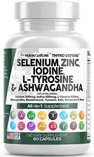 Selenium 300mcg Zinc 50mg Iodine 500mcg L Tyrosine 500mg Ashwagan - TrustMedUSA