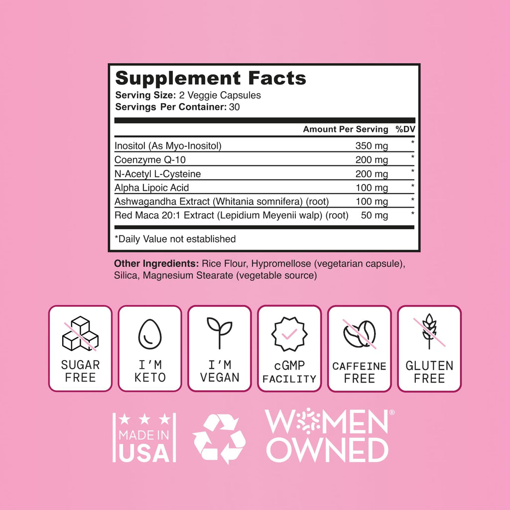 SELF NUTRITION Fertility Support for Women | Conception for Her, Coenzyme Q10, Ashwagandha, Myo-Inositol & More| Support Cycle Regularity & Ovulation| Vegan, Non-GMO, USA Made-60 Capsules - Maple Wellness Supplements