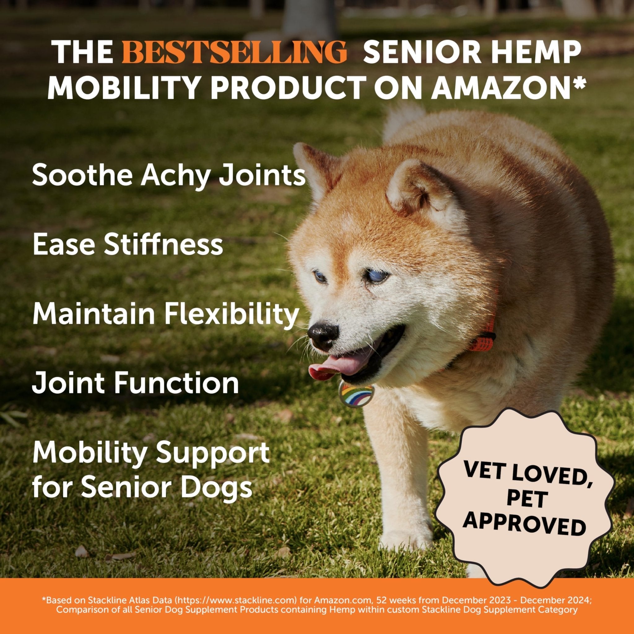 Senior Hemp Hip and Joint Supplement for Dogs - Glucosamine Chondroitin, MSM & Green Lipped Mussel - Relief for Joint Stiffness, Advanced Strength Mobility Support for Senior Dogs (Chicken, 90 Ct) - TrustMedUSA