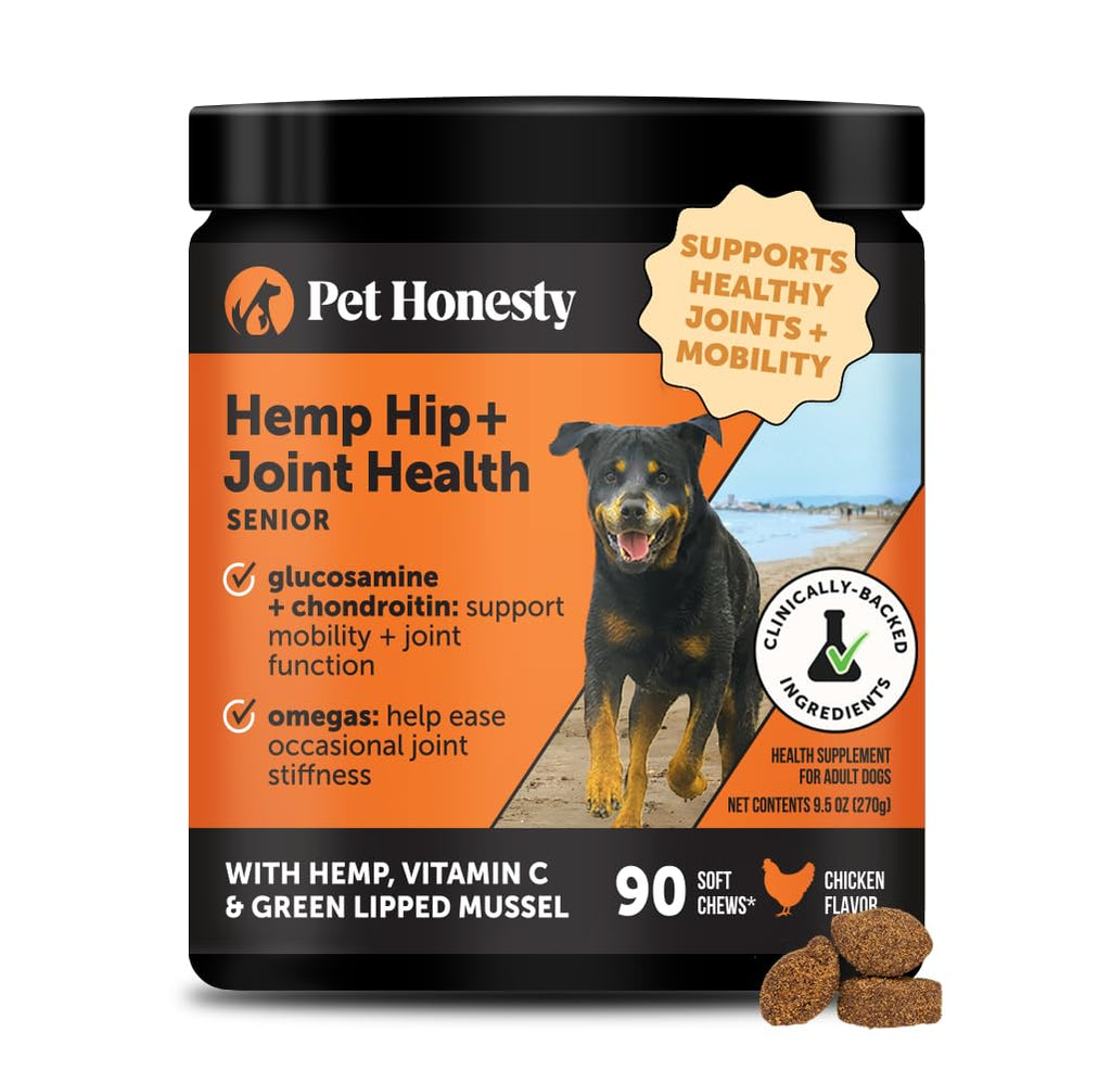 Senior Hemp Hip and Joint Supplement for Dogs - Glucosamine Chondroitin, MSM & Green Lipped Mussel - Relief for Joint Stiffness, Advanced Strength Mobility Support for Senior Dogs (Chicken, 90 Ct) - TrustMedUSA