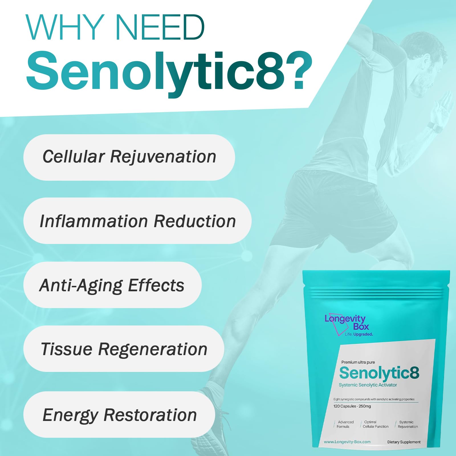 Senolytic Anti-Aging Supplement | Fisetin, Quercetin,NAC, Gamma Tocotrienols | 8-in-1 Cellular Regeneration & Longevity Formula | Boost Energy, Mental Clarity & Healthspan | 120 Vegan Capsules - TrustMedUSA