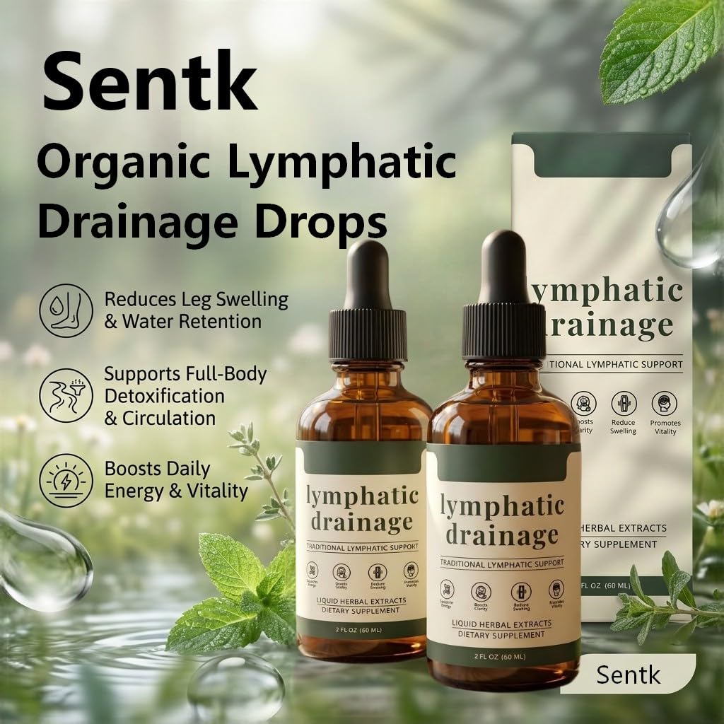 Sentk Organic Lymphatic Drainage Drops, Liposomal Herbal Blend – Supports Lymph System, Reduces Swelling, Boosts Immunity & Vitality, Enhance Clarity, Portable Dropper Design, 2 fl oz (2 Pack) - TrustMedUSA