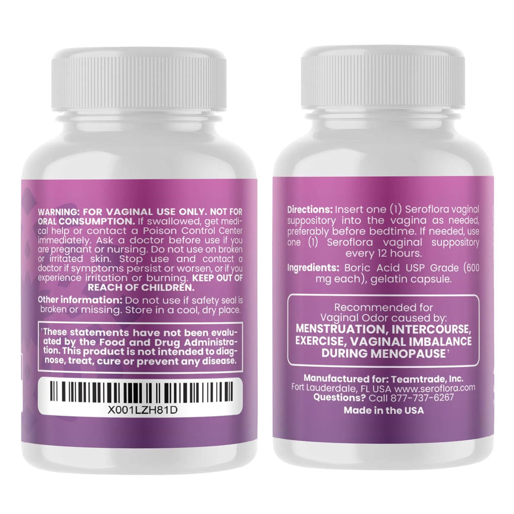 Seroflora Boric Acid 600mg Feminine Capsules, Feminine pH Support, Intimate Freshness for Women, Fast-Dissolving Capsules (60 Count) - TrustMedUSA