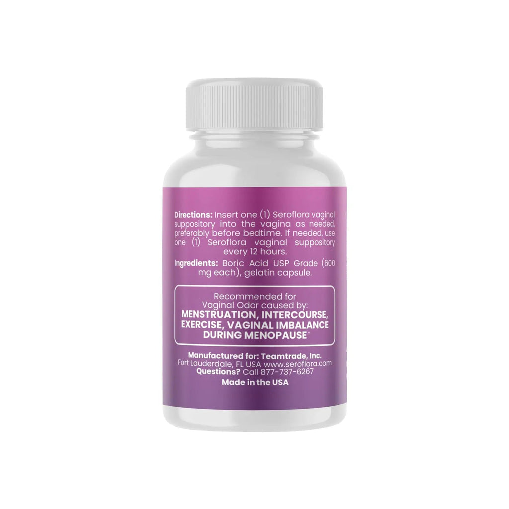 Seroflora Boric Acid Vaginal Suppositories 600mg – 30 Count with 7 Applicators for Odor Control & pH Balance Feminine Hygiene Support, Natural Intimate Care, Made in USA - TrustMedUSA