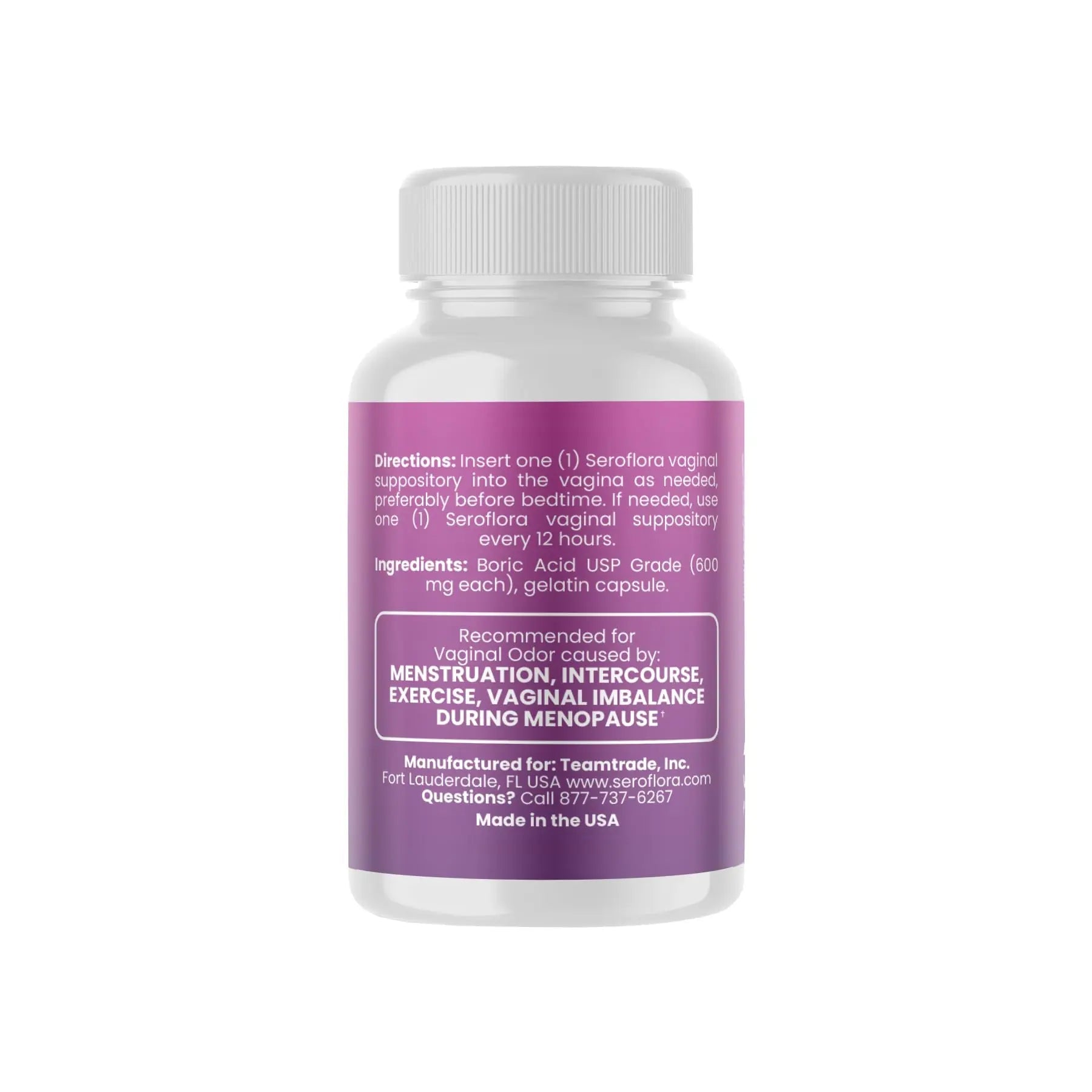 Seroflora Boric Acid Vaginal Suppositories 600mg – 30 Count with 7 Applicators for Odor Control & pH Balance Feminine Hygiene Support, Natural Intimate Care, Made in USA - TrustMedUSA