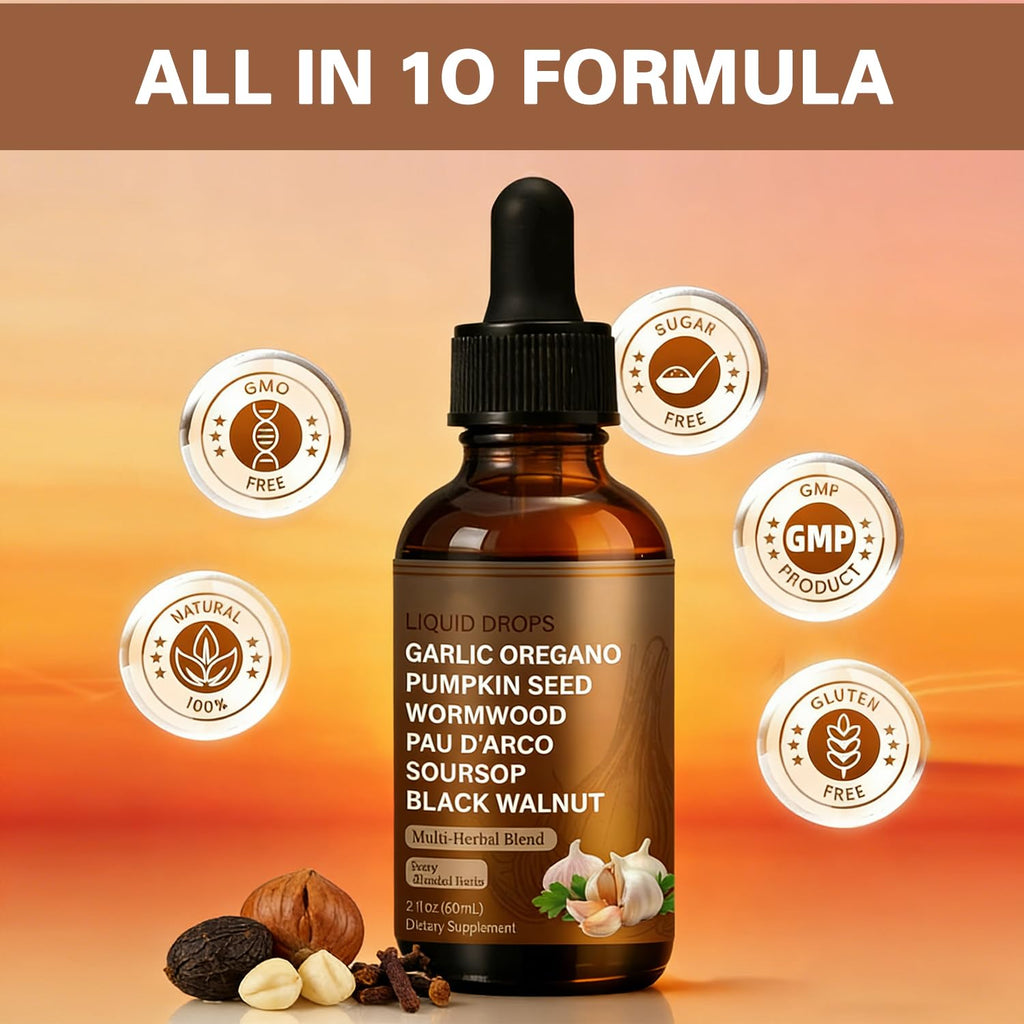SERSANVE Natural Black Walnut Wormwood Gut Cleanse | Black Walnut Clove Drops with Pumpkin Seed, PAU D’Arco, Soursop, Garlic and Oregano | Vegan, Alcohol-Free Formula for Digestion Support, 2 fl oz - TrustMedUSA