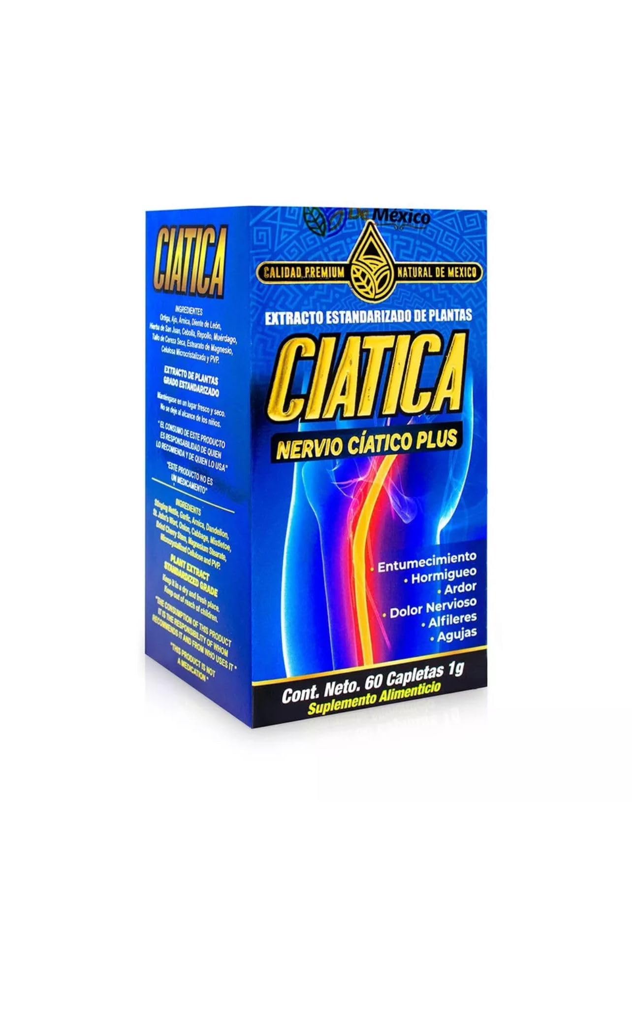 Set con Suplemento Ciatico Tratamiento Nervio Plus 60 Capsulas + Gel Extra Fuerte Ciatica 250 grs. Natural de Mexico/Entumecimiento, Hormigueo, Ardor, Dolor Nervioso, Alfileres o Agujas. (2) - TrustMedUSA