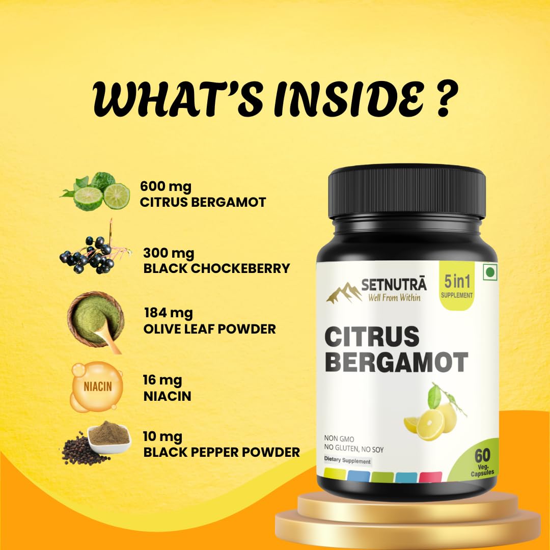 SETNUTRA Well From Within 5 in 1 Citrus Bergamot Supplement with Black Chokeberry Olive Leaf Niacin & Black Pepper | Heart Health Support Antioxidant Boost | Non GMO Gluten Free Capsules (60 Count) - TrustMedUSA