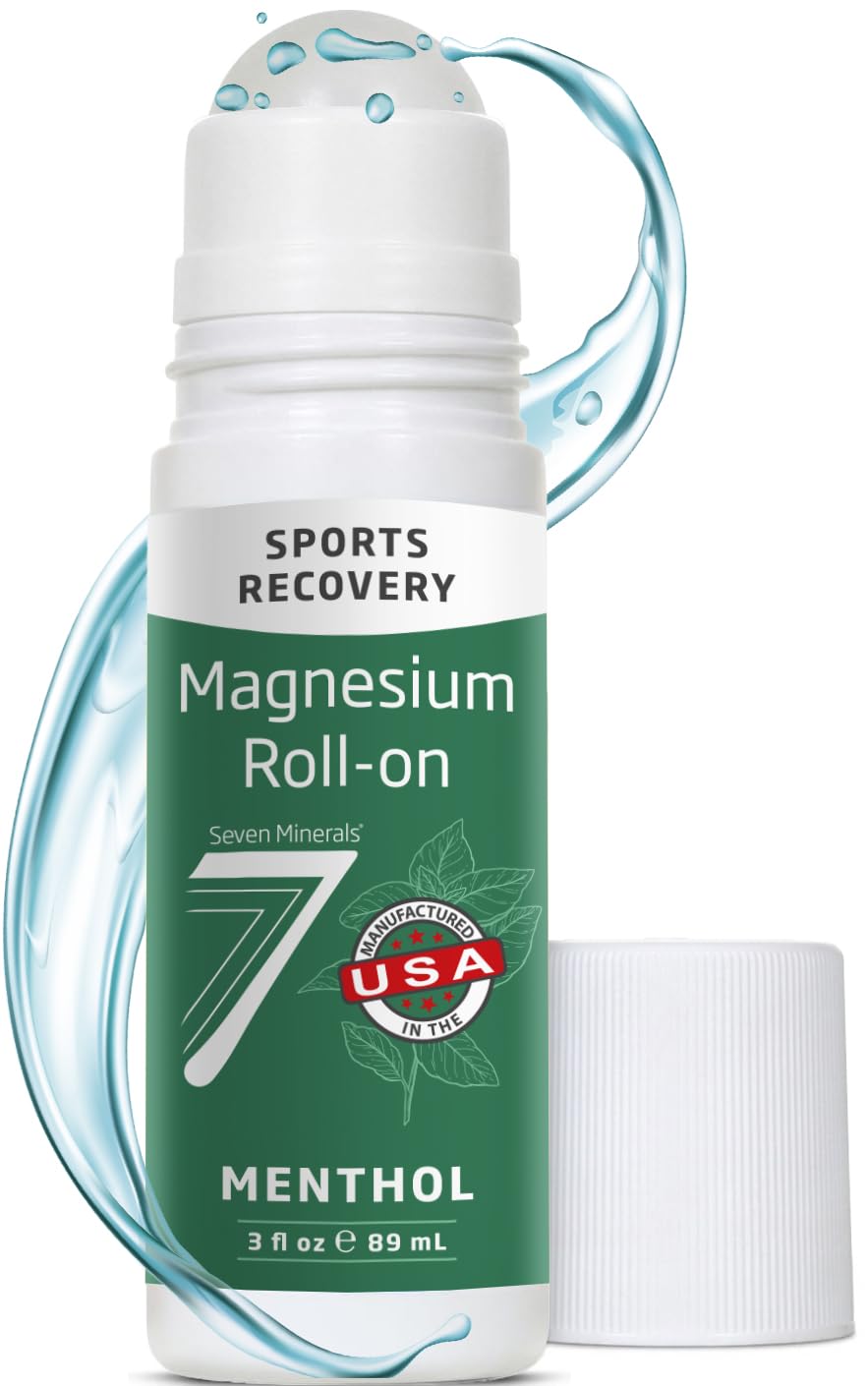 Seven Minerals Magnesium Roll On Stick with Menthol for Pain Relief - Cooling Magnesium Oil for Sports Recovery, Sore Muscles, Backache - Fast Acting - All Natural Alternative, 3 Fl Oz - TrustMedUSA