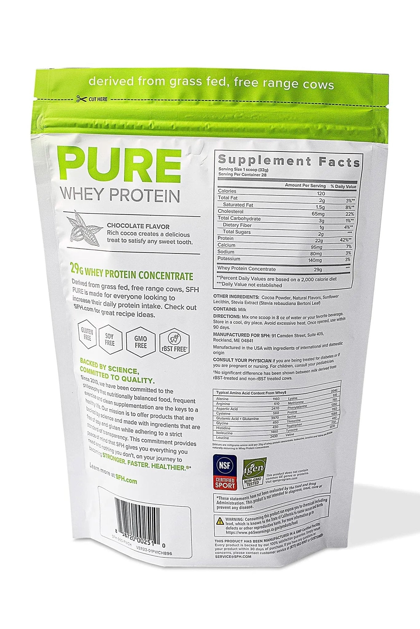 SFH Pure Whey Protein Powder (Chocolate) Best Tasting 100% Grass Fed Whey - TrustMedUSA