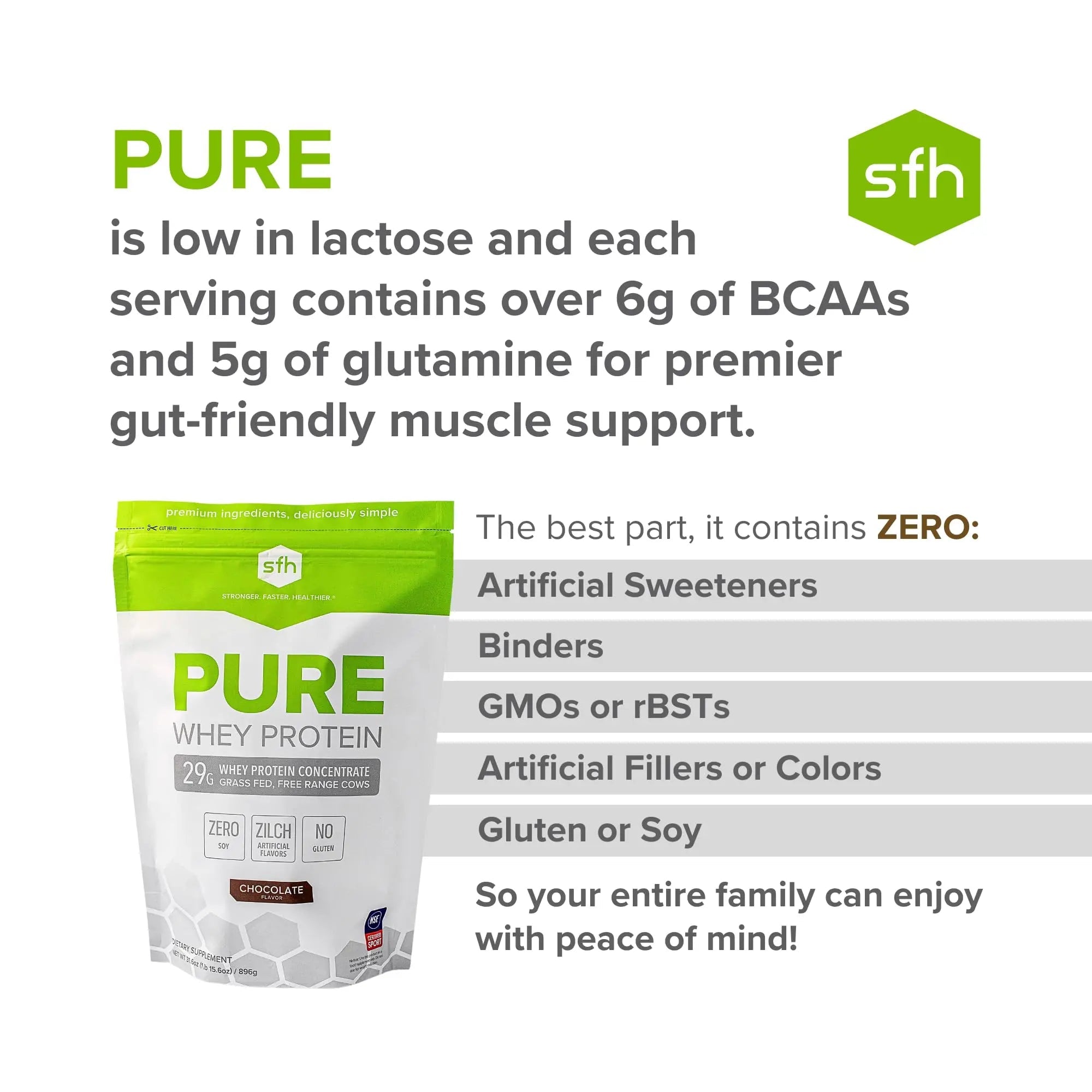 SFH Pure Whey Protein Powder (Chocolate) Best Tasting 100% Grass Fed Whey - TrustMedUSA