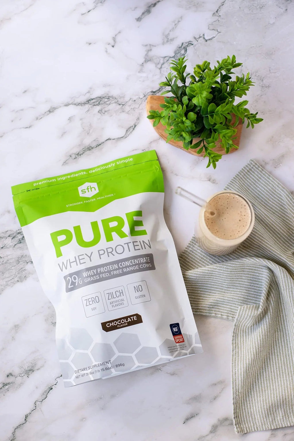 SFH Pure Whey Protein Powder (Chocolate) Best Tasting 100% Grass Fed Whey - TrustMedUSA