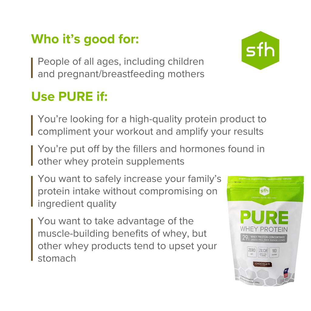 SFH Pure Whey Protein Powder (Chocolate) Best Tasting 100% Grass Fed Whey - TrustMedUSA
