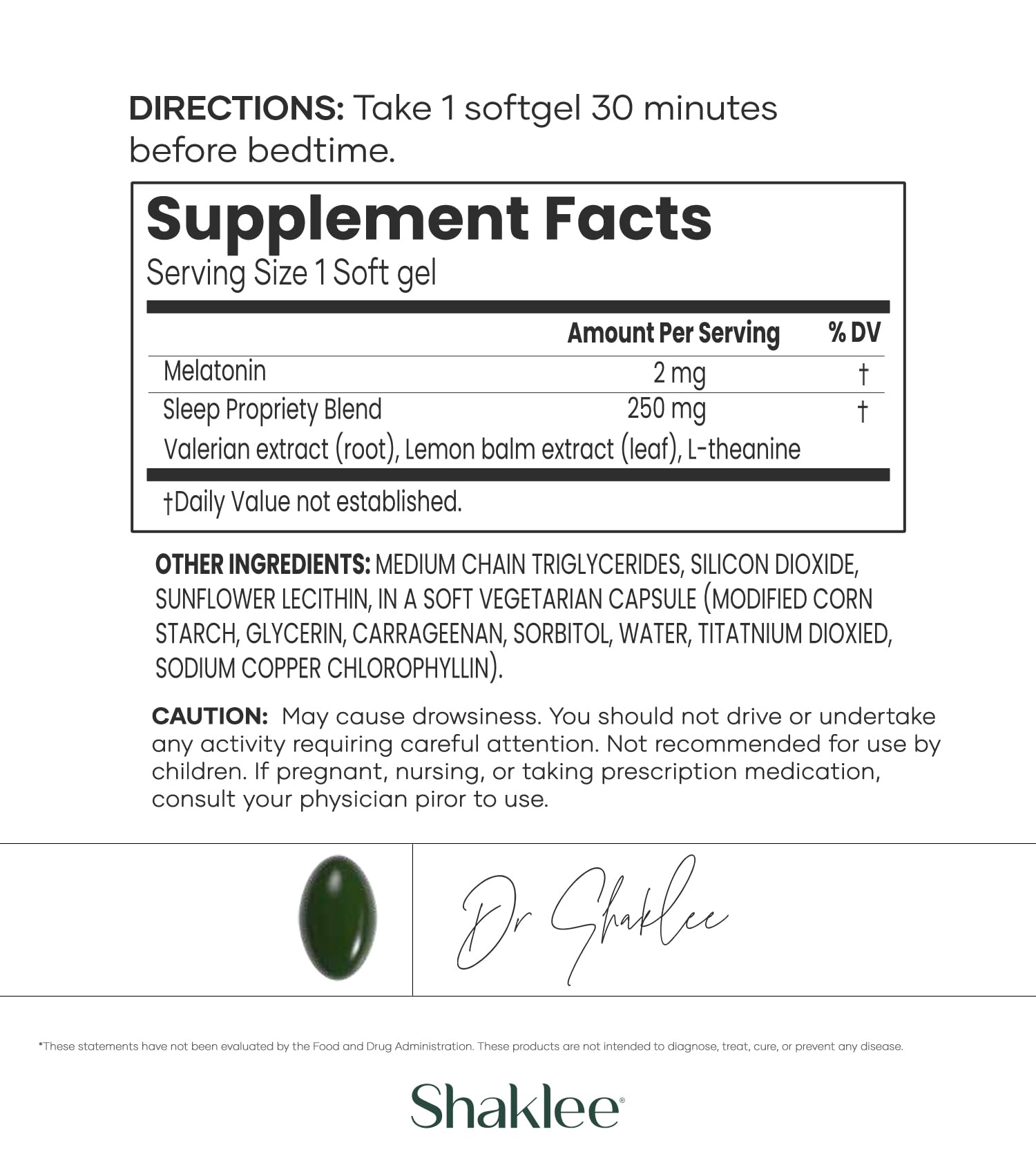 Shaklee - Dream Serene™ Melatonin Sleep Aid - Fall Asleep Faster, Wake Up Refreshed - with Melatonin, Valerian, Lemon Balm, L-Theanine - for Ultimate Beauty Sleep - 30 Softgels - TrustMedUSA