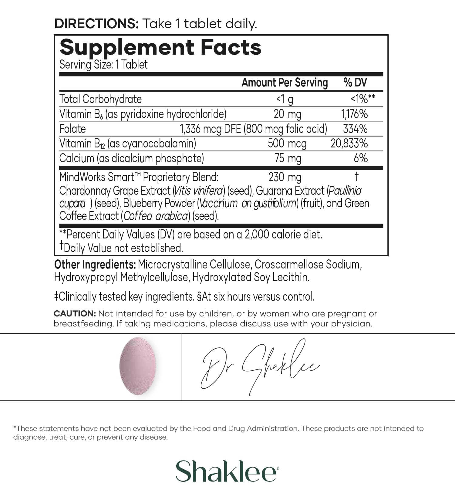 Shaklee MindWorks® - Brain Health Supplement for Brain Sharpness & Focus - Supported Nutrients & Extracts - Chardonnay Grape Seed Polyphenols, Guarana Extract, Vitamins B6, B12, Folate - 30 Tablets - TrustMedUSA