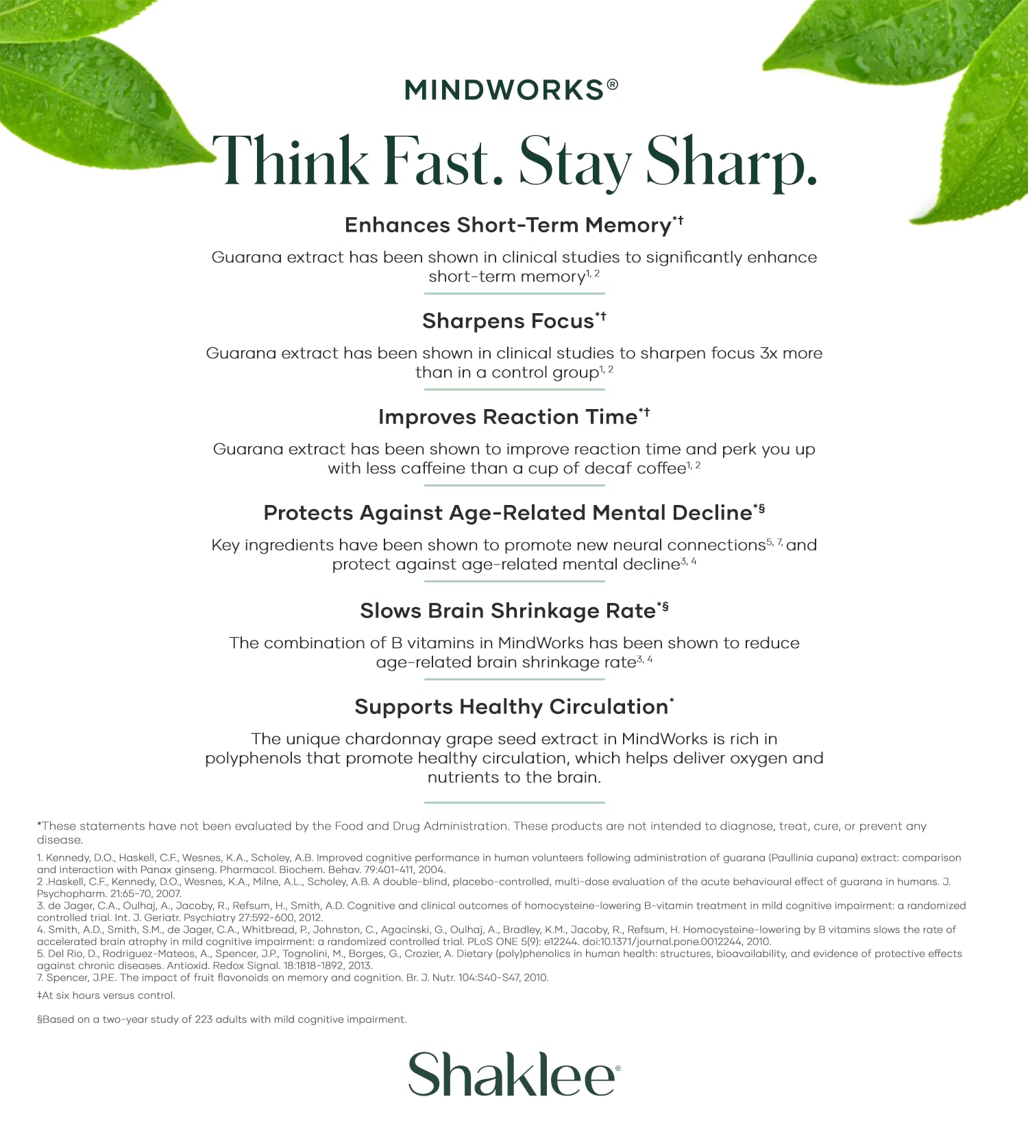 Shaklee MindWorks® - Brain Health Supplement for Brain Sharpness & Focus - Supported Nutrients & Extracts - Chardonnay Grape Seed Polyphenols, Guarana Extract, Vitamins B6, B12, Folate - 30 Tablets - TrustMedUSA