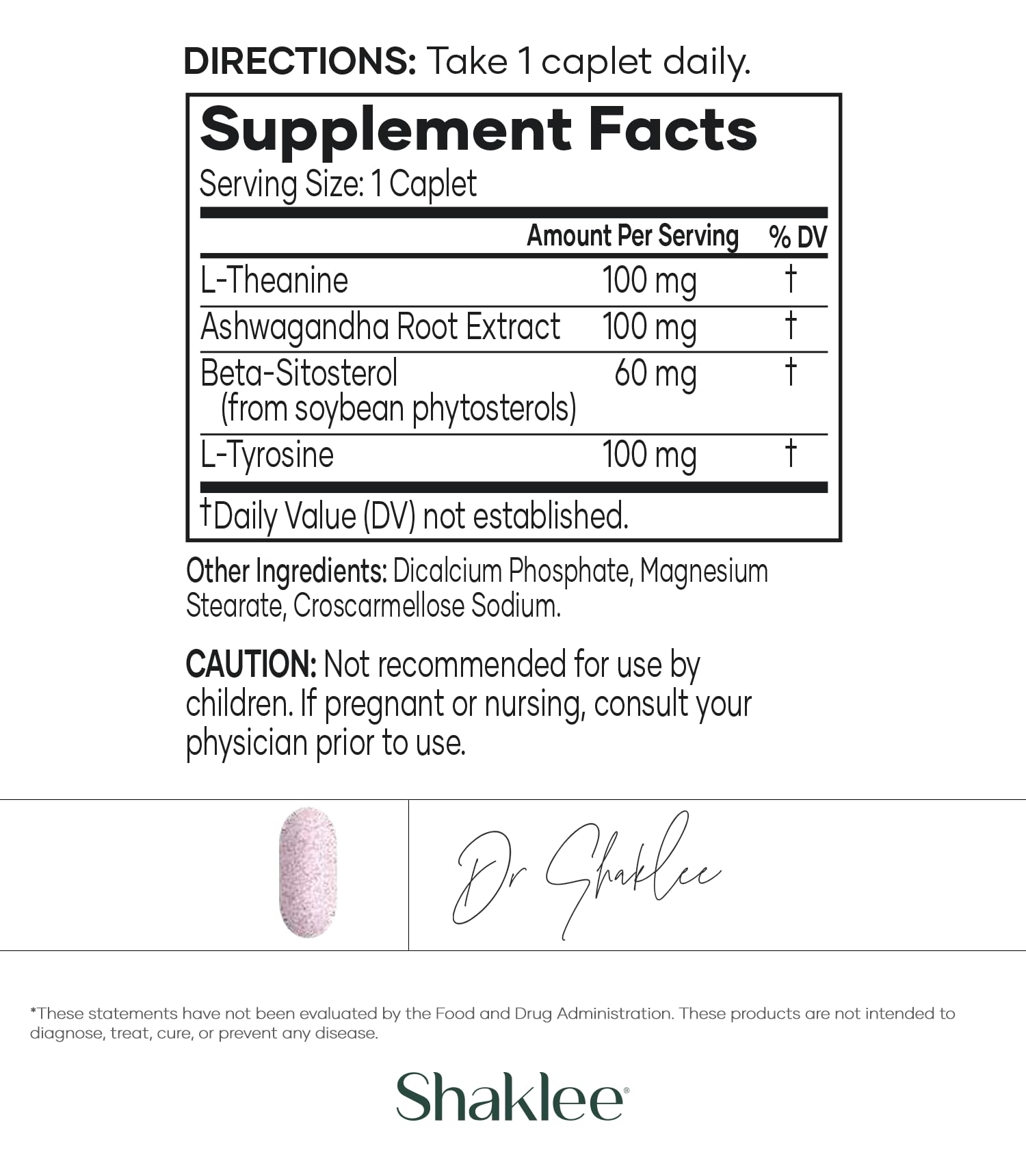 Shaklee - Stress Relief Complex - Calming Blend of L-theanine, Ashwagandha, Beta-sitosterol, and L-tyrosine - Promotes Relaxation without Drowsiness - 1 Caplet Daily - Adults Supplement - 30 Caplets - TrustMedUSA