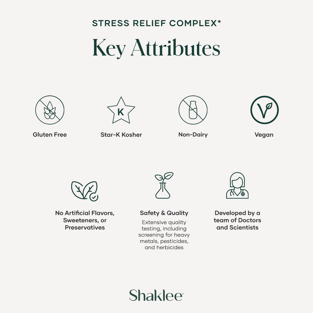 Shaklee - Stress Relief Complex - Calming Blend of L-theanine, Ashwagandha, Beta-sitosterol, and L-tyrosine - Promotes Relaxation without Drowsiness - 1 Caplet Daily - Adults Supplement - 30 Caplets - TrustMedUSA