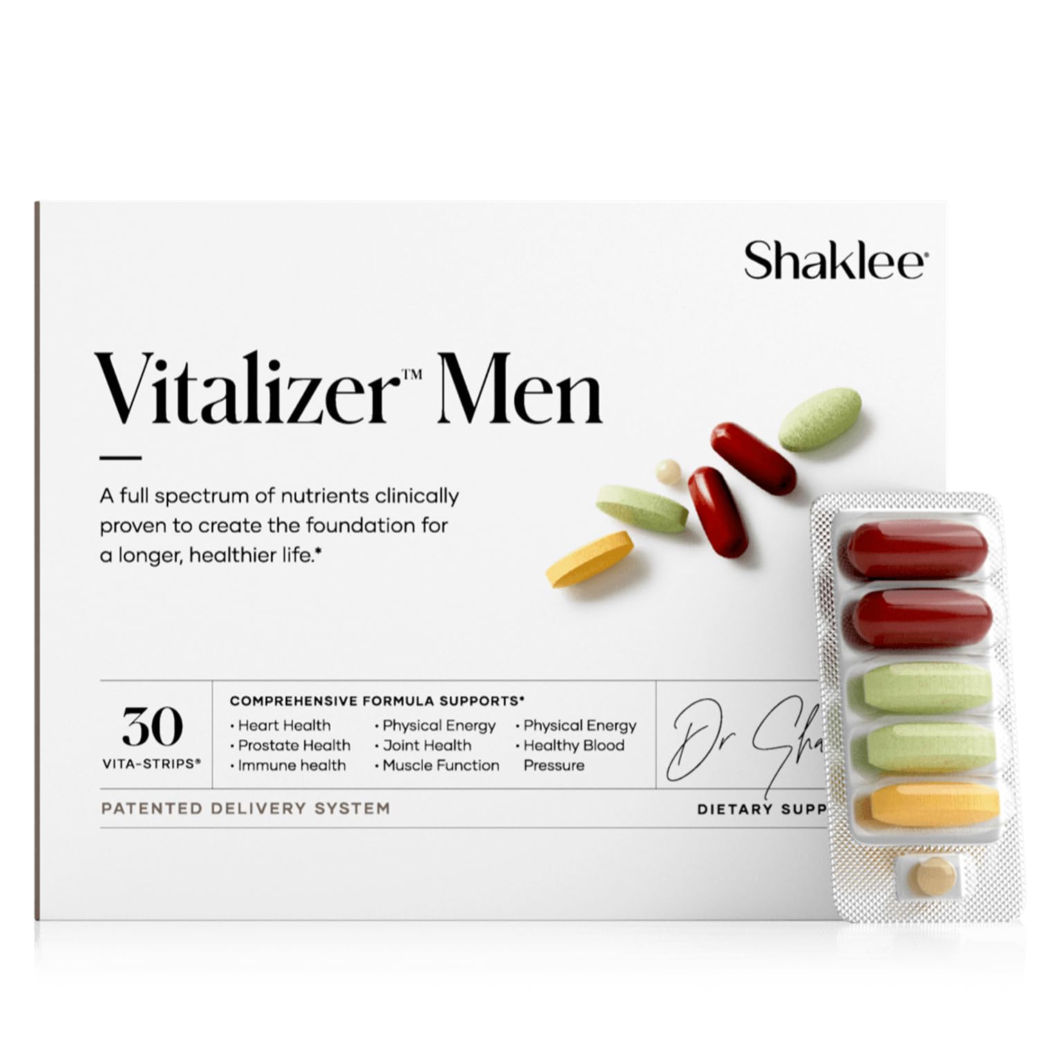 Shaklee - Vitalizer™ Men - Advanced Nutrition Vita-Strips® with Vitamins, Minerals, Omega-3s, Probiotics & More for Heart, Joint, Immune, Bone, Digestive Health & Physical Energy - 30 Vita-Strips® - TrustMedUSA
