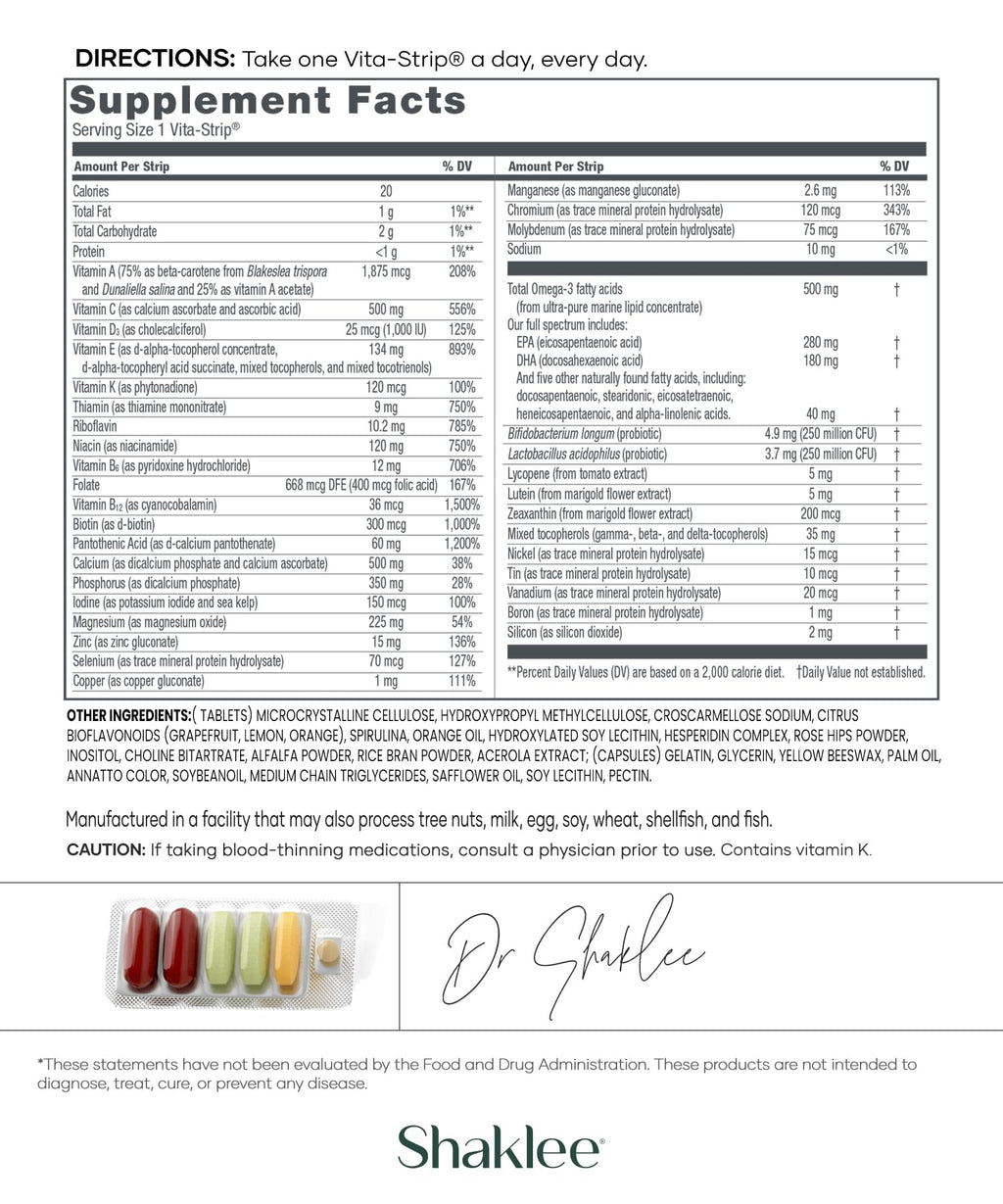 Shaklee - Vitalizer™ Men - Advanced Nutrition Vita-Strips® with Vitamins, Minerals, Omega-3s, Probiotics & More for Heart, Joint, Immune, Bone, Digestive Health & Physical Energy - 30 Vita-Strips® - TrustMedUSA
