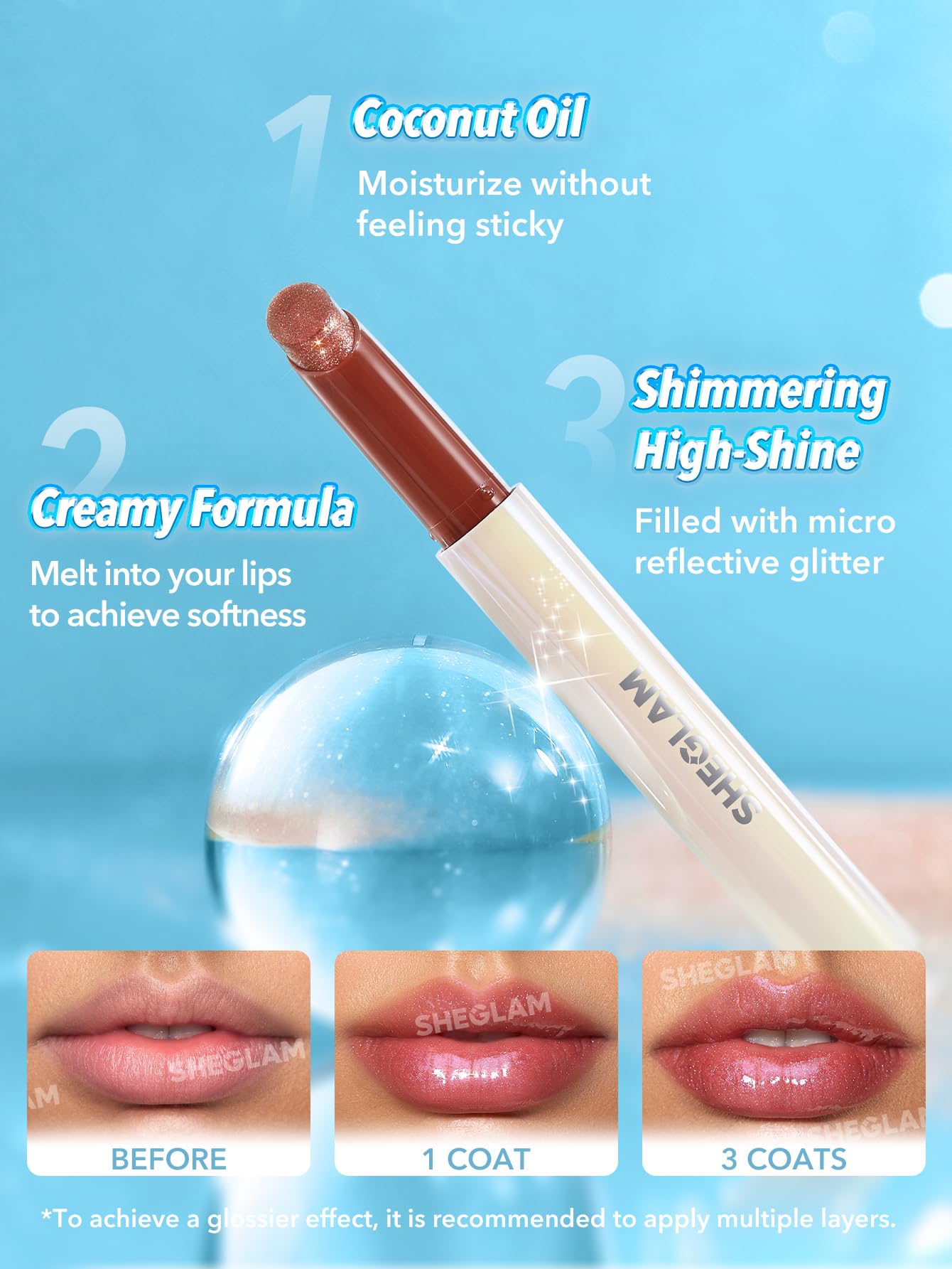 SHEGLAM Pout-Perfect Moisturizing Solid Lip Gloss Shimmer Lip Plumper - Violet Fizz - TrustMedUSA